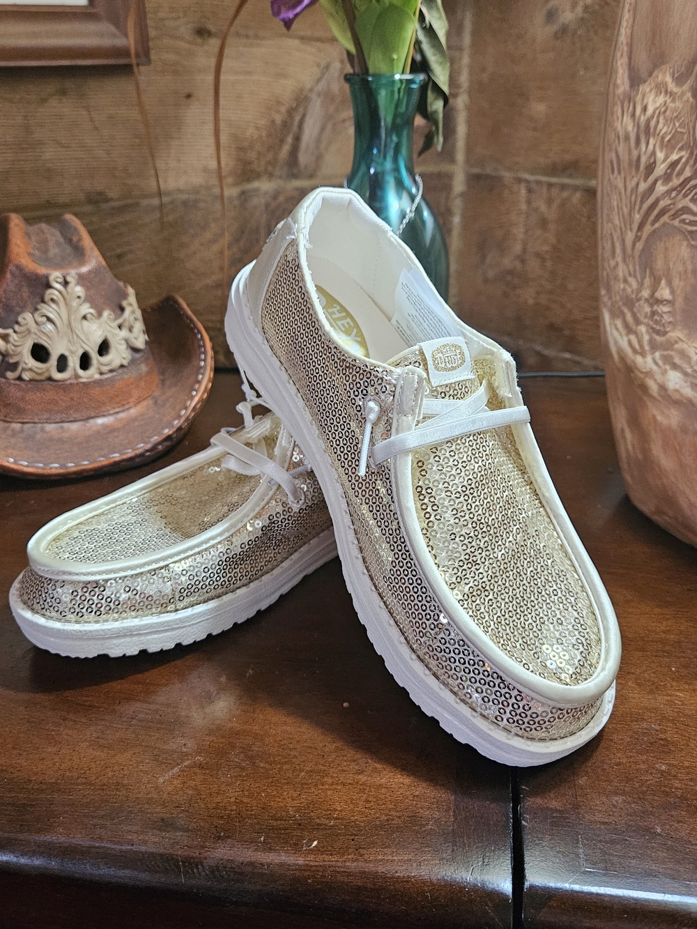 Hey Dude Gold Sequin Slip-On Loafers